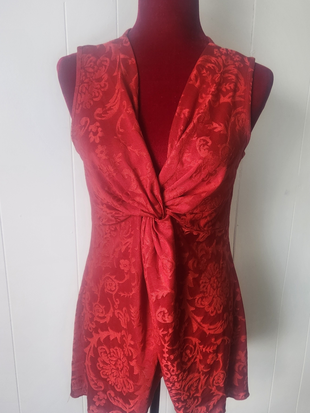 Cato Red Jacquard Twist-Front Chemise Size Medium